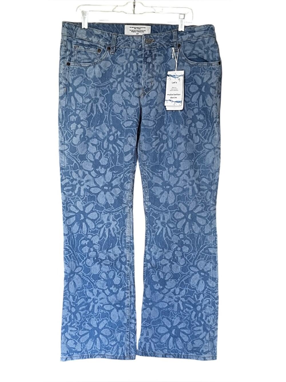 H&M Water Saving Floral Print 90s Flare Jeans Size 12